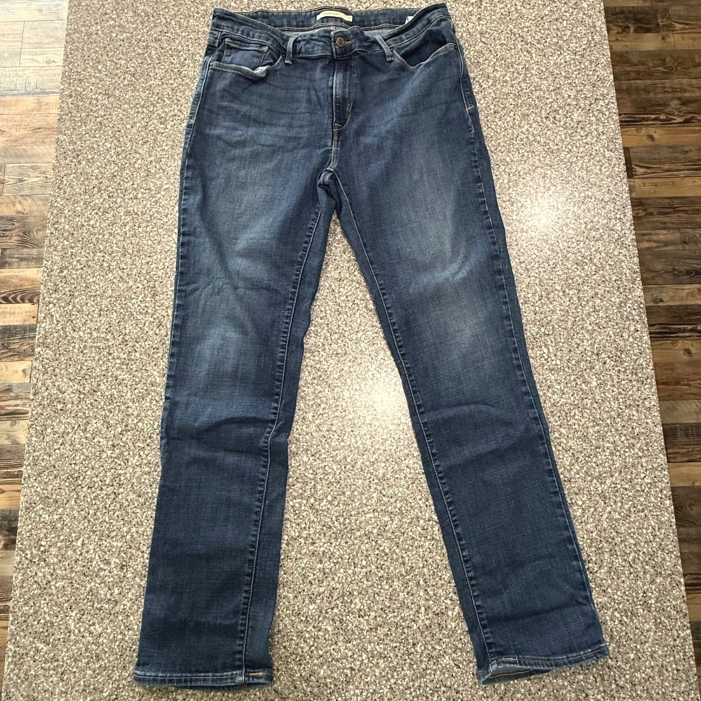 Levis Mid Rise Jeans Dark Wash Blue Stretch Denim Womens 32